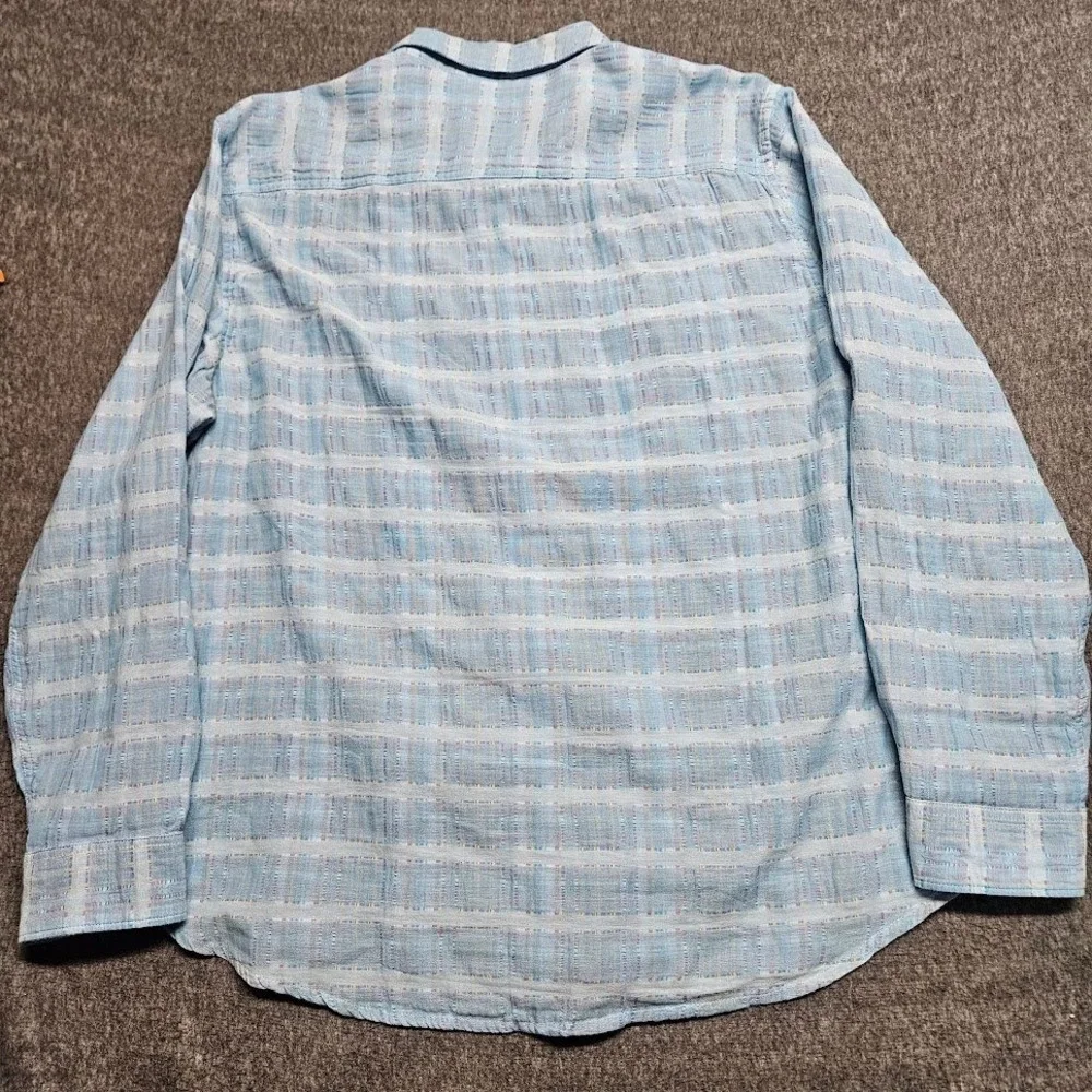 Carbon 2 Cobalt Sea Change Mens Large Blue Dobby Chambray Textured Shirt 133154